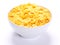 Image of bowl full of cornflakes over white