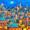 image of breathtaking cityscape inspired by Ottoman art which features a colorful array of buildings and domes