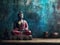 image of buddha is sitting on a wooden stand generative AI