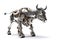 Image of a bull modified into a robot on a white background. Wild animal. Illustration, Generative AI