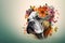 Image of a bulldog surrounded by colorful flowers. Pet, Animals. Illustration, Generative AI