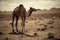 Image of a camel standing in the middle of the arid desert. Wildlife Animals. Illustration. Generative AI