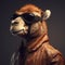 Image of a camel wore sunglasses and wore a leather jacket on clean background. Wildlife Animals. Illustration, Generative AI