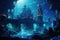 This image captures the dynamic and bustling scene of an underwater city, complete with its infrastructure and inhabitants, An
