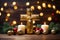 image captures a scene where ornaments on the cross of Jesus-Christ gleam in a warm Christmas setting