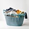 An image capturing an overflowing basket dedicated to laundry, symbolizing a common household task, set against a white background