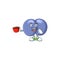 An image cartoon character of streptococcus pneumoniae with a cup of coffee