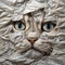 Image of a cat head made from wrinkled fabric is carefully crafted. Pet, Animals. Illustration, Generative AI