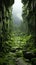 an image of a cave filled with green moss