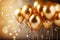 Image Celebratory scene bunch of golden balloons with ribbons, 3Drendering