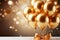 Image Celebratory scene bunch of golden balloons with ribbons, 3Drendering