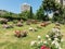 Image of the Cervantes Park, a large garden in which there are thousands of species of roses, Barcelona. Catalonia,