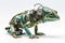 Image of a chameleon modified into a electronics robot on a white background. Reptile. Animal. illustration, generative AI