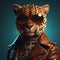 Image of a cheetah wore sunglasses and wore a leather jacket on clean background. Wildlife Animals. Illustration, Generative AI