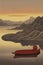 image of the China landscape and a boat that moves, in the style of monochromatic ink wash digital painting.