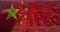 Image of chinese flag flowing over busy port