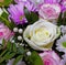 Image of close up of bouquet of fresh multi coloured flowers