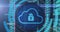 Image of clouds with digital padlock in circle over servers