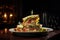 image of a clubhouse sandwich shot under dramatic lighting