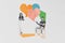 Image collage illustration two lovely happy young couple chat talk together relationship gadget laptop mobile white