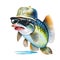 image of a colorful cartoon bass fish wearing sunglass, wearing oversize tucker cap.