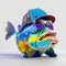 image of a colorful cartoon bass fish wearing sunglass, wearing oversize tucker cap.