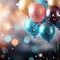 Image Colorful celebratory scene with balloons, snowflakes, and sparkles on bokeh