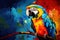 Image of colorful macaw parrot sticking on the tree branches. Birds, Wildlife Animals, Generative AI, Illustration