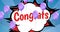 Image of congrats text over balloons on blue background