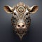 Image of a cow head made from fragments of intricate watch mechan. Farm animals. Illustration, Generative AI