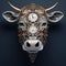 Image of a cow head made from fragments of intricate watch mechan. Farm animals. Illustration, Generative AI