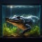 an image of a crocodile in a small lightened water aquarium with lightening