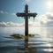 image of a cross incorporated into a tranquil seascape trending on artstation