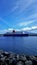 Image of cruise ship in the port of Horta on the island of Faial Azores with Pico in the background