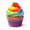 image of a cupcake with rainbow cream. festive birthday dessert, cake.