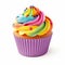 image of a cupcake with rainbow cream. festive birthday dessert, cake.
