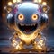 image of a cute horror robotic cyborg with maniacal smile and glowing eyes.