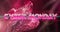 Image of cyber monday text banner against spots of light and digital wave on pink background