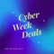 Image of cyber week deals text on purple to blue background