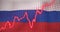 Image of data processing and stagflation text over flag of russia