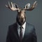 Image of a deer moose businessman wearing a suit on clean background. Wildlife Animals. Illustration, generative AI