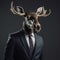 Image of a deer moose businessman wearing a suit on clean background. Wildlife Animals. Illustration, generative AI