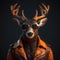 Image of a deer wore sunglasses and wore a leather jacket on clean background. Wildlife Animals. Illustration, Generative AI