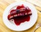 Image of delicious sweet cheesecake with berries jam