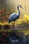 Image of demoiselle crane foraging in the forest, Bird, Wildlife Animals., Generative AI, Illustration