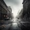 An image of a deserted city street with a misty and atmospheric effect