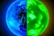 An image of the earth with two different colors. global warming ozone holes greenhouse effect. Generative AI