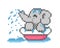 Image of elephant bathing in pixel art. Vector illustration