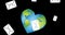 Image of emails floating over heart shaped globe on black background