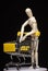 Image of empty trolley wooden figure dark background